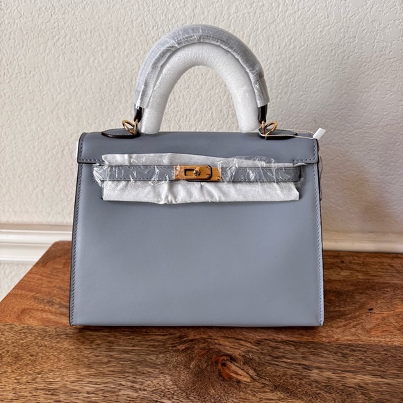 None Handbags - LEATHER INSIDE & OUT | Light Blue Mini 25 Sellier KL Top Handle w/ Gold HW S17